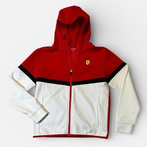 Scuderia Ferrari boys 11/12 red white full zip cotton blend hoodie EUC